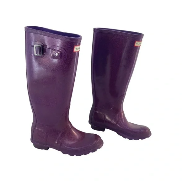 Hunter Boots original Tall rain boots in Purple Glitter sparkle size 7 - Picture 9 of 10